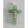 Green Aventurine Stone Cross Pendant with Jesus